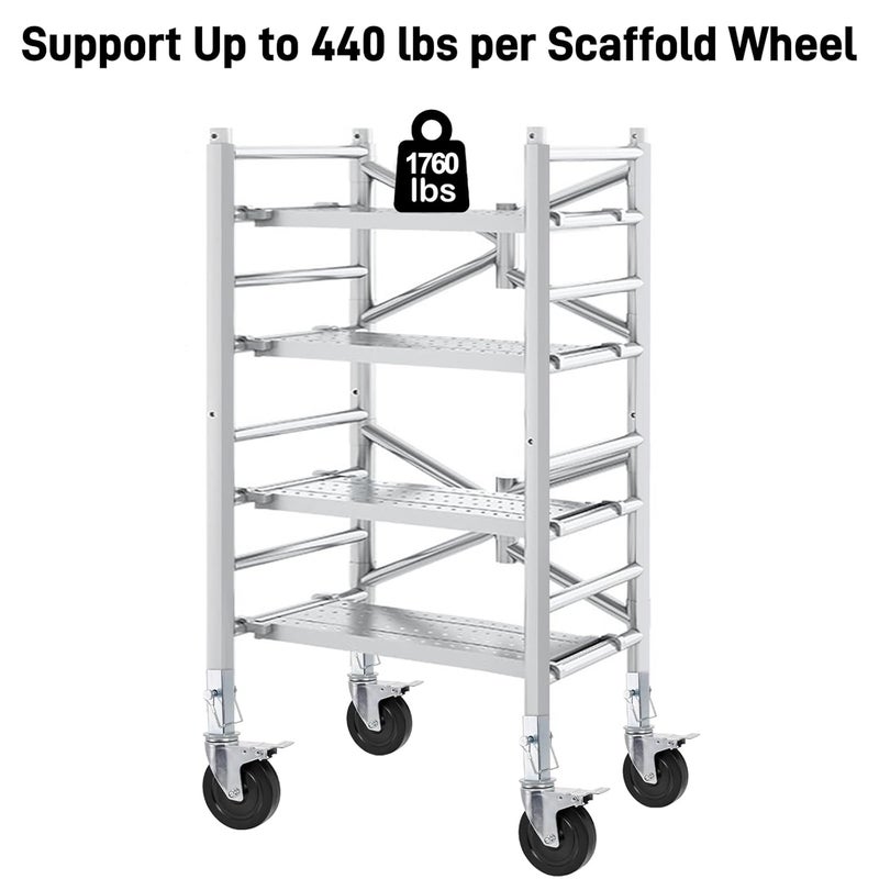 ELFULLY 5 Inch Scaffolding Casters, Set of 2 Baker Scaffold Wheels with Dual Locking Brakes, Heavy Duty 1-1/4" Square Stem Scaffolding Accessories for Workbench Shelves, 440 lbs Capacity per Caster - Image 5